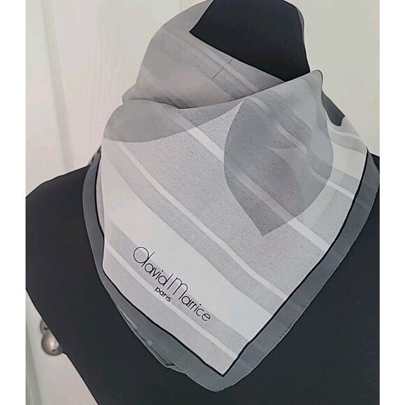 David Marrice Paris Black White Floral Scarf – Artistic Unisex Cravat - Picture 4 of 6